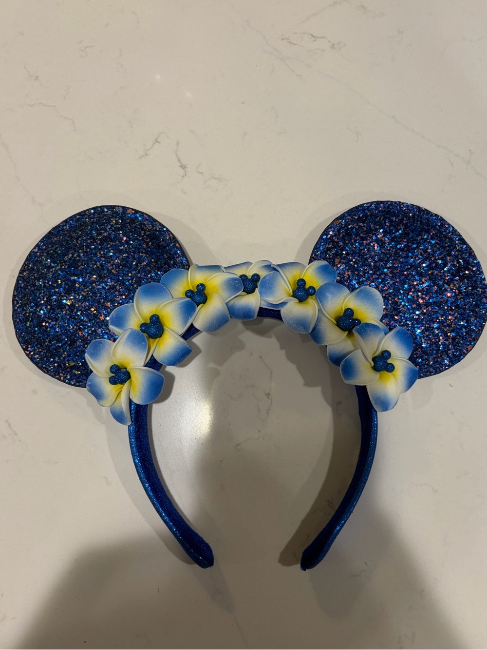 Disney Aulani Resort Blue Glitter Floral Mickey Ears Headband